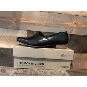 Clarks Shoes 10W Juliet Palm Casual Slip On Loafer Black Leather Low Heels